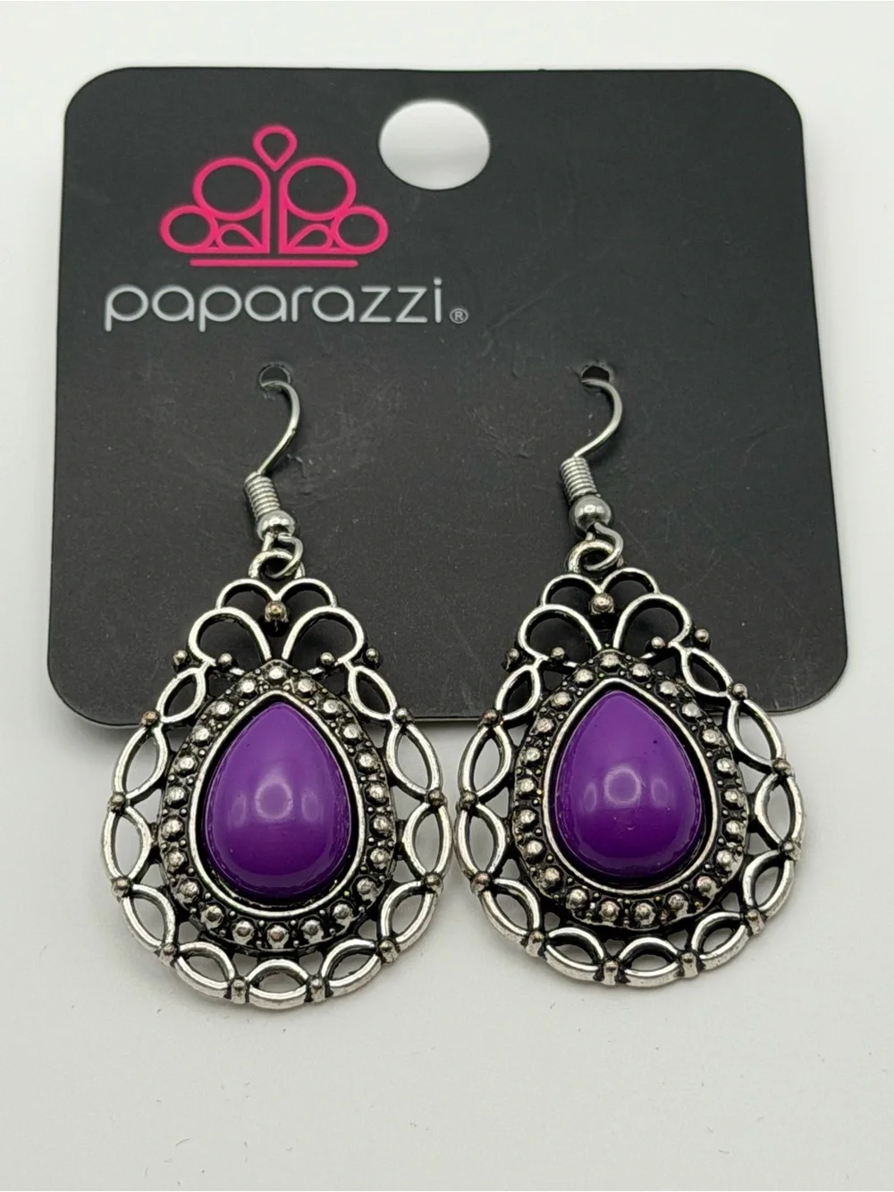 NWT paparazzi Flirty Finesse Purple Teardrop Filigree Earrings Boho Festival
